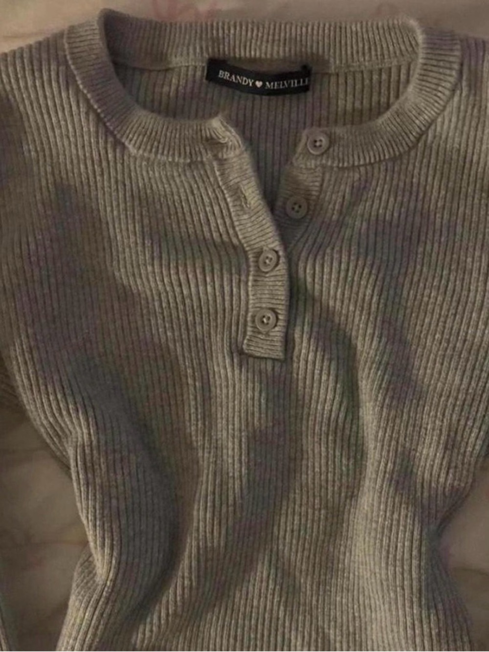 Brandy Melville Light Gray Ribbed Henley Sweater